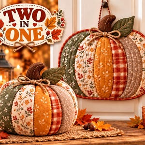 Nähanleitung für einen gesteppten Kürbis (PDF), Stoffkürbis & Wandbehang, 2 Designs, Herbstliche Landhausdeko für Thanksgiving