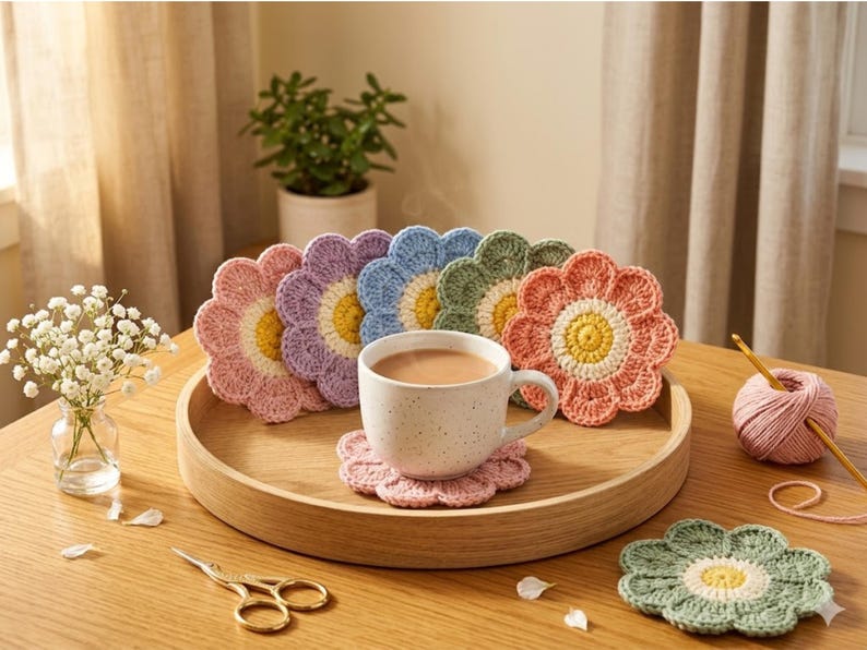 floral mug rug crochet