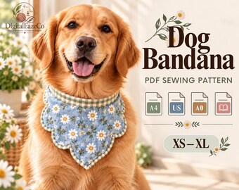 PDF-Schnittmuster für ein Hundehalstuch mit Wellenkante, Haustierhalstuch mit eingefasstem Rand, XS-XL, A4/US Letter A0