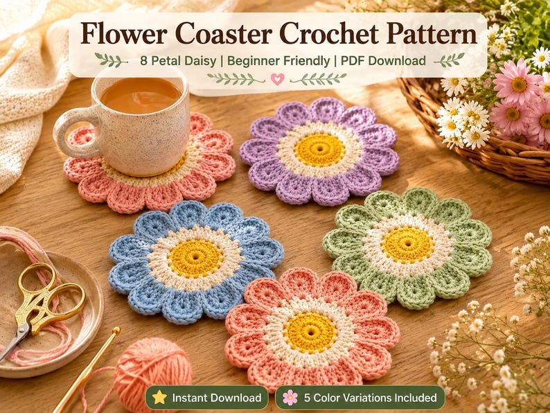flower coaster crochet