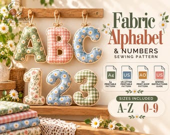 Nähvorlage für Stoffbuchstaben und -zahlen (PDF), wattierte Buchstaben, Namensgirlande zum Aufhängen, Kinderzimmerdeko, A4 US-Buchstabe A0
