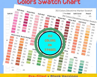 Decotime 312 Color Marker Swatch Chart, Pre-Filled and Blank Printable PDF