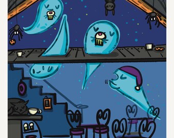 Ghost Café After Closing | Cozy Spooky Printable Wall Art