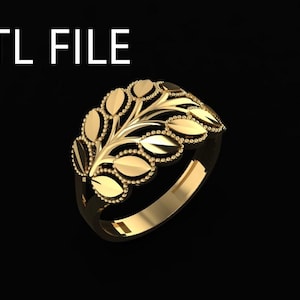Anillo con diseño de hoja de laurel (modelo CAD), anillo de filigrana inspirado en la naturaleza (descarga digital)