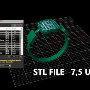 Signet Ring STL File Only for 3D Printing, 7.5 US Size Custom Jewelry 3D Model with 1.10mm Stone Size, No 3dm File, 3D Print File