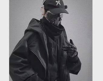 Trench-coat à capuche Techwear unisexe - Veste longue style cape, Streetwear Cyberpunk Darkwear