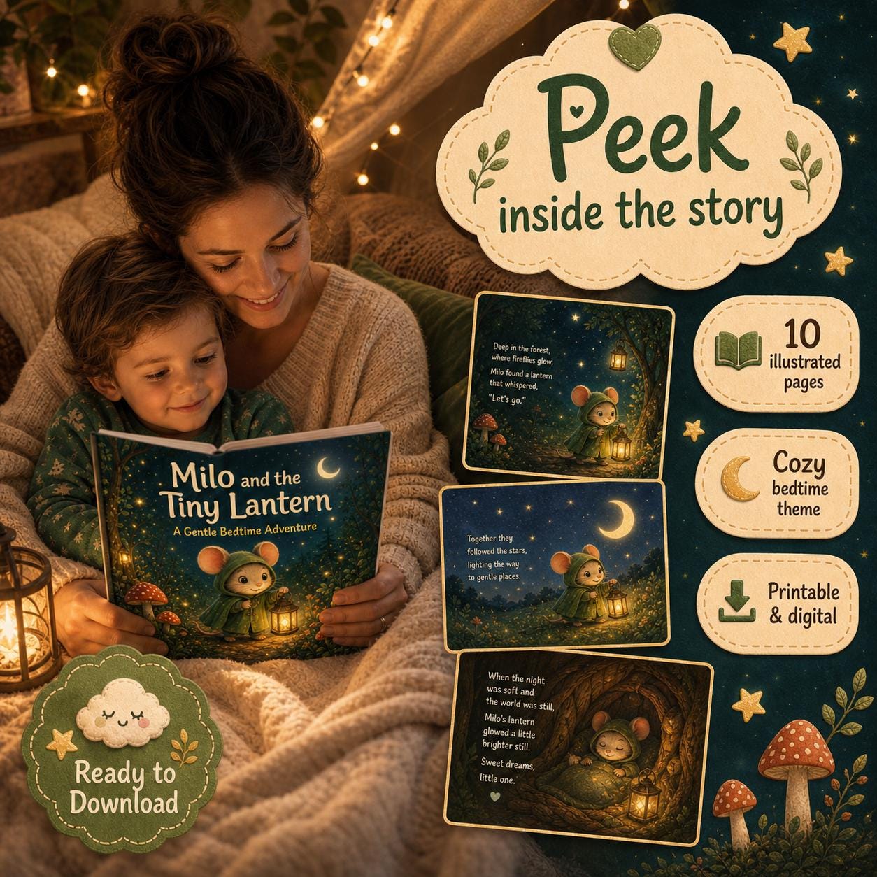 Printable Kids Bedtime Story Book PDF | Cozy Digital Storybook for ...