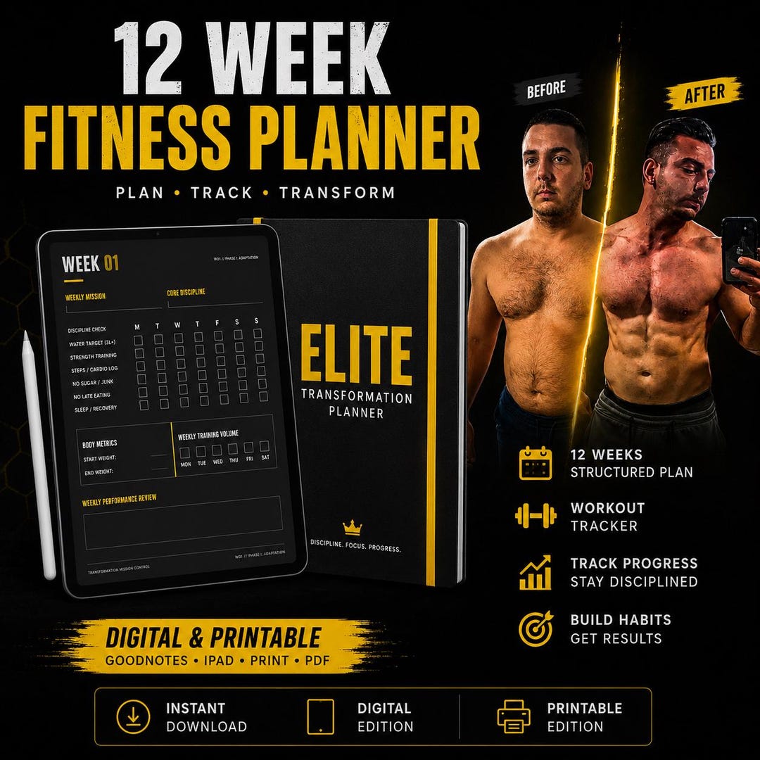 12 Week Elite Transformation Fitness Planner | Workout Log, Gym Tracker ...