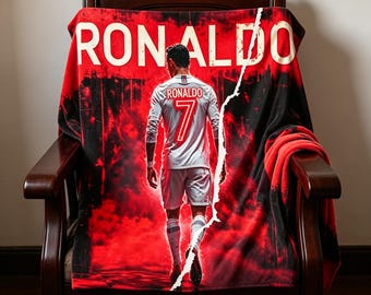 Cristiano Ronaldo Plush Blanket, Soccer Fan Gift, Bedroom Decor