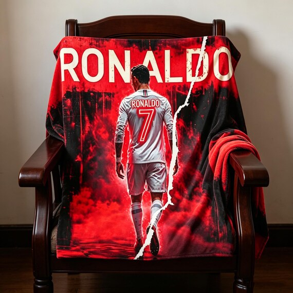 Cristiano Ronaldo Plush Blanket, Soccer Fan Gift, Bedroom Decor