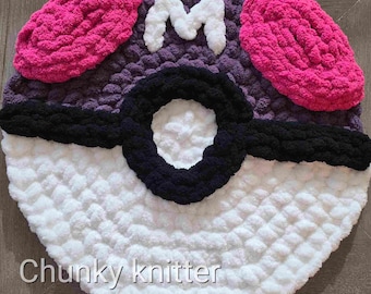 Hand-knit Master Ball Rug: Handmade Pet Rug, Pet Bed, Pokémon Ball Rug