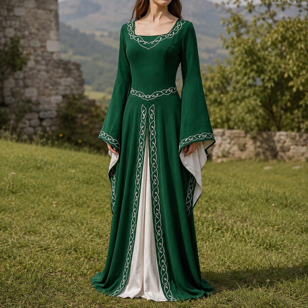 celtic fairy dress Celtic Bride Elfocore green Fairycore meadow boho goddess medieval renaissance Handfasting wedding gown / dress 8 TO 14