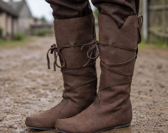 Mittelalterliche Wikinger Stiefel, Cosplay Schuhe, Ritter Krieger LARP Schuhe, PU Leder Festival Kostüm Stiefel