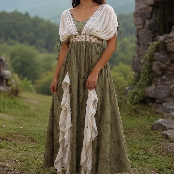 Medieval Elf Dress Women Renaissance Gown Fantasy Maxi Dress Ren Faire Costume Viking Aesthetic Fairycore Outfit