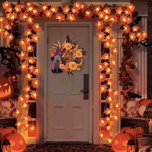 Autumn Leaf String Lights in Orange and Yellow for Cozy Seasonal Home Decor