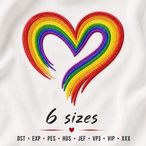 Regenbogen Herz Stickdatei | Stolz Herz Stickdatei | LGBT Regenbogen-Herz-Muster | Sofort Download