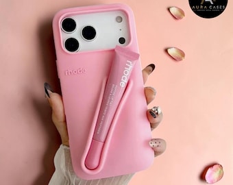 Funda para iPhone 16-11 con soporte para brillo labial, funda de silicona a prueba de golpes para maquillaje, regalo para ella.