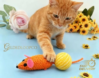 Topolino all'uncinetto con erba gatta, giocattolo amigurumi per gatti, interattivo e fatto a mano, regalo per gattini.