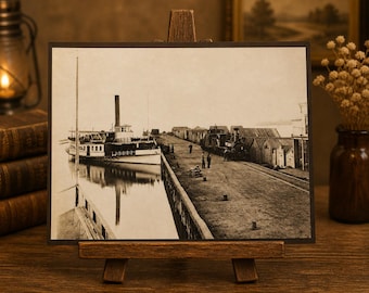 c. 1890 Barco de vapor Onnalinda Foto Muelle de tren de Canandaigua NY Muelle 10x13 Antiguo