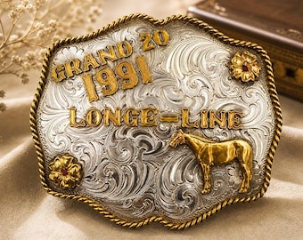 Hebilla de cinturón Grand 20 Longe Line vintage de 1991, plata de ley 925, McLellands Wagess Box