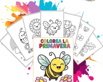 Libro da colorare stampabile a tema primaverile per bambini dai 4 ai 6 anni.