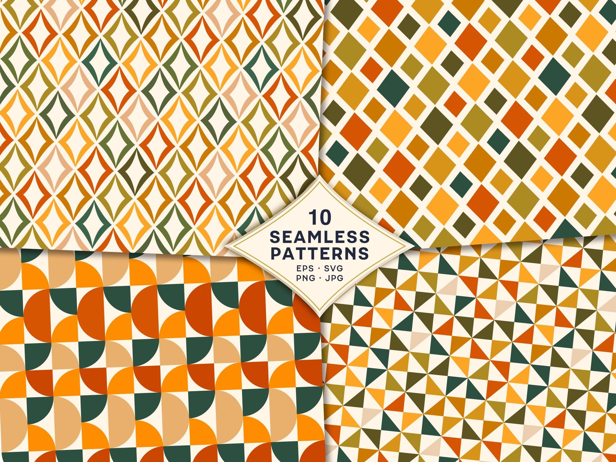 Mid Century Modern Geometric Seamless Vector Patterns, 10 Pattern Set ...