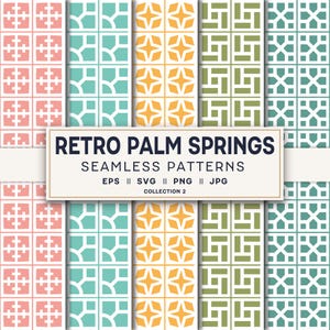 Patrones retro Palm Springs sin costuras, papel digital de estilo moderno de mediados de siglo, 5 patrones de bloques de ventilación, juego de 2