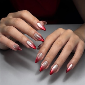 Red Cat Eye Ombre Press On Nails, Christmas Holiday Nails, Basic Nails, Y2K Nails, Elegant Nails, Simple Nails