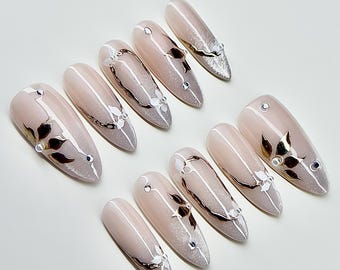 Glitter witte Cat Eye French Tip druk op de nagels, witte nagels, cadeaus voor haar nagels, chroomnagels, lente zomer verjaardagsnagels, bruidsnagels, bruidsnagels