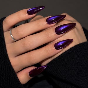 Amethyst Purple Cat Eye Press On Nails, Chrome Nails, Y2K Nails, Elegant Nails, Simple Nails, Daily Nails, Fall Winter Nails