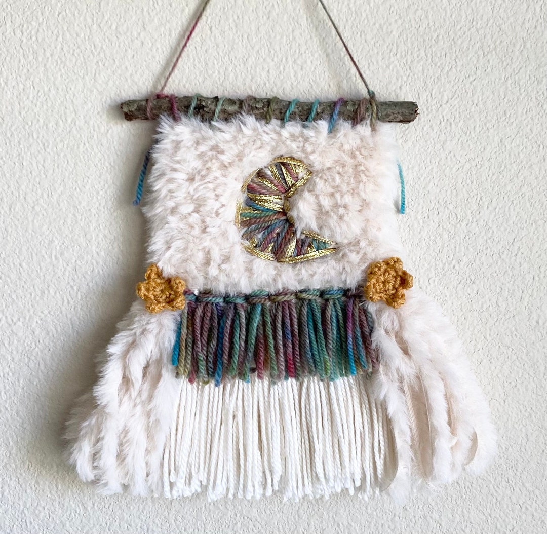 Moon and Stars Woven Wall Hanging Boho Nursery Decor Tapestry Wall