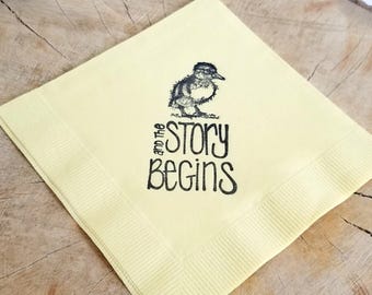 Baby Duckling The Story Begins Light Yellow Duck 3 Ply Beverage  Paper Cocktail Napkins Gender Neutral Baby Girl or Baby Boy- Set of 50