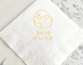 Rubber Ducky Baby Shower 3 Ply Beverage Paper Cocktail Napkins  White with Yellow ink Gender Neutral Baby Girl or Baby Boy- Set of 50