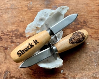 Rustic Shuck It Oyster Knife Hand Burnt Southern Hospitality Bridesmaid Gift or Rustic Wedding Favor with Oyster Shell