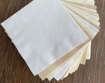 25 Plain 3-ply Neutral Palette White Ivory and Light Burlap Paper Cocktail Napkins 5"x5" Wedding Baby Showers Birthday Party Napkins