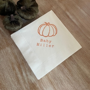 Personalized Baby Pumpkin Fall Baby Shower 3 ply Paper Cocktail Napkins Autumn Halloween Birthday Party Beverage Napkin - Set of 50