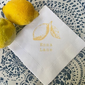 Custom Lemon Baby Shower White Paper Napkins with yellow ink 3 ply Cocktail Beverage Napkins 5x5 inches Lemonade - set of 50