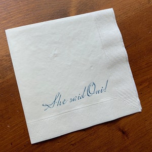 She Said Oui Bridal Shower Wedding shower Napkins Ivory 3 Ply Paper Beverage Cocktail Napkins ivory and ink blue - Set of 50