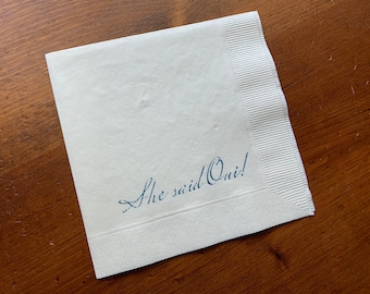 She Said Oui Bridal Shower Wedding shower Napkins Ivory 3 Ply Paper Beverage Cocktail Napkins ivory and ink blue - Set of 50