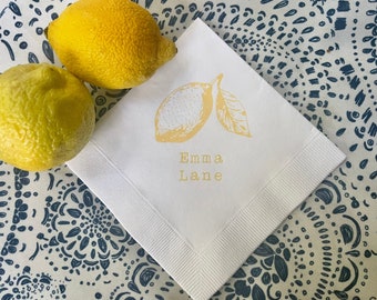 Custom Lemon Baby Shower White Paper Napkins with yellow ink 3 ply Cocktail Beverage Napkins 5x5 inches Lemonade - set of 50