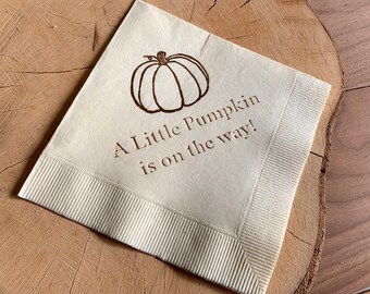 A Little Pumpkin is On The Way Fall Baby Shower 3 ply Paper Cocktail Napkins Autumn Halloween Birthday Party Beverage Napkin - Set of 50