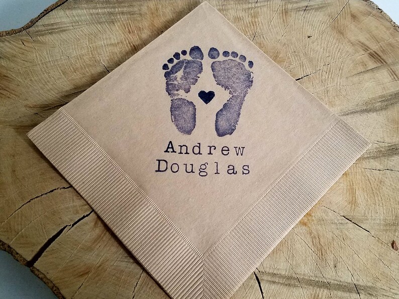 Footprints With Baby Name Baby Shower Napkins White Etsy