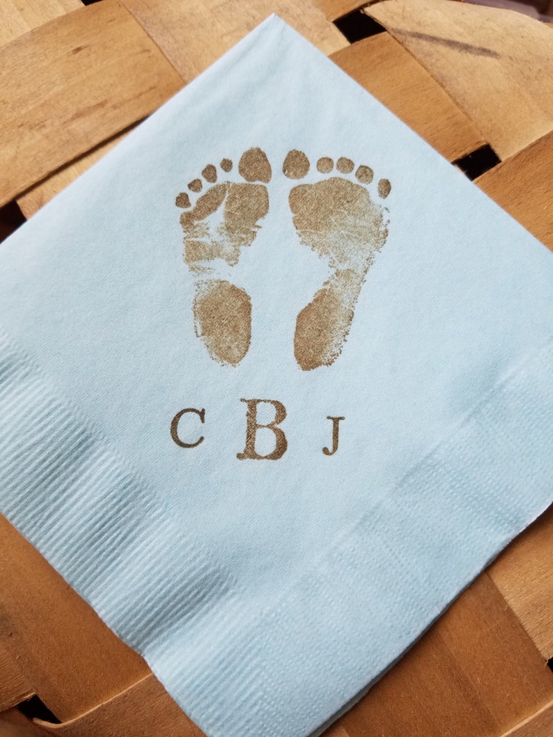 Baby Shower Light Blue Personalized Footprints Small and ...