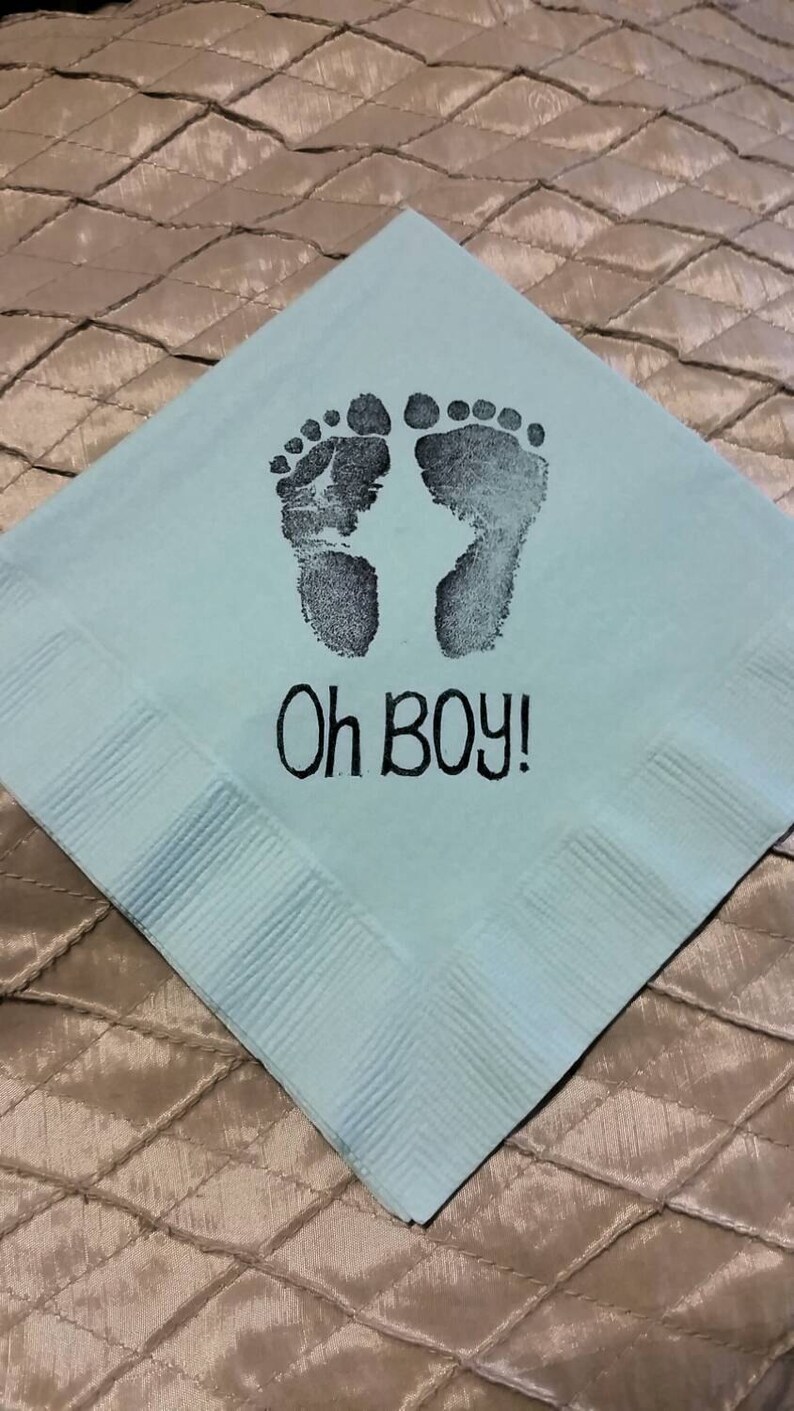 Oh Boy Baby Shower Footprints Light Blue Cocktail Napkins Baby Etsy