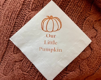 Our Little Pumpkin Peach Fall Baby Shower 3 ply Paper Cocktail Napkins Autumn Halloween Birthday Party Beverage Napkin - Set of 50