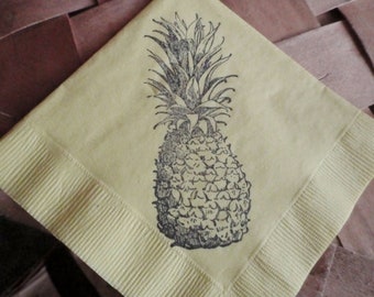 Rustic Beach Wedding Pineapple Tropical Welcome Hawaiian Destination Light Yellow 3 Ply Paper Beverage Cocktail Napkins - Set of 50