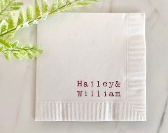 25 Minimalist Wedding Custom Cocktail Napkins White Napkins Plum ink 3 Ply Paper beverage napkins wedding bridal shower Microwedding 5x5