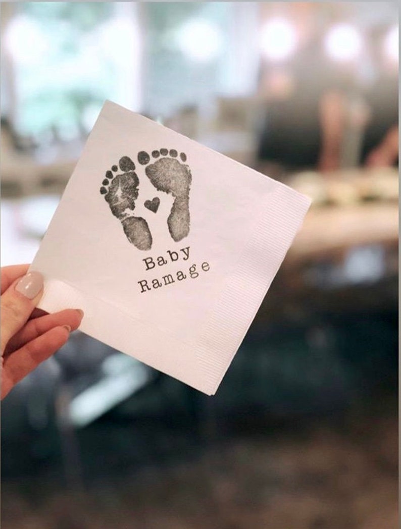 Footprints With Baby Name Baby Shower Napkins White Etsy