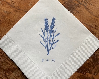 25 Lavender Sprigs Personalized Rustic French Chateau Spring Wedding 3 ply Paper Beverage Cocktail Napkins Small Microwedding backyard