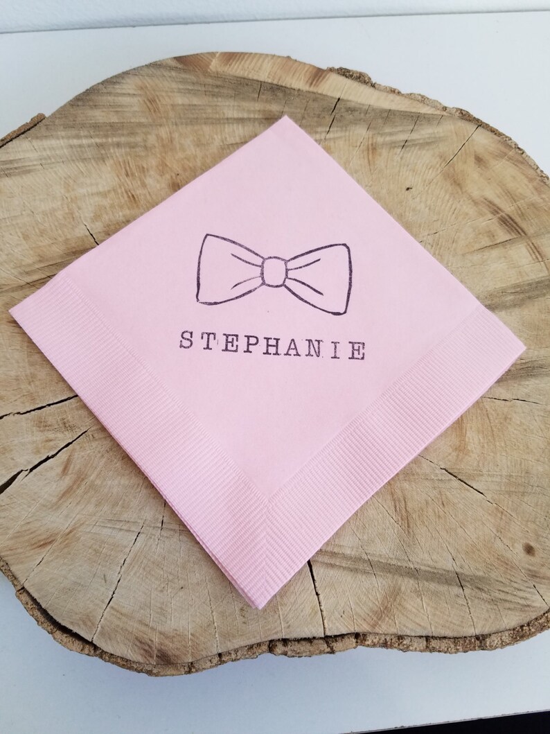 Personalized Baby Shower Bowtie Light Pink Cocktail Napkins Etsy
